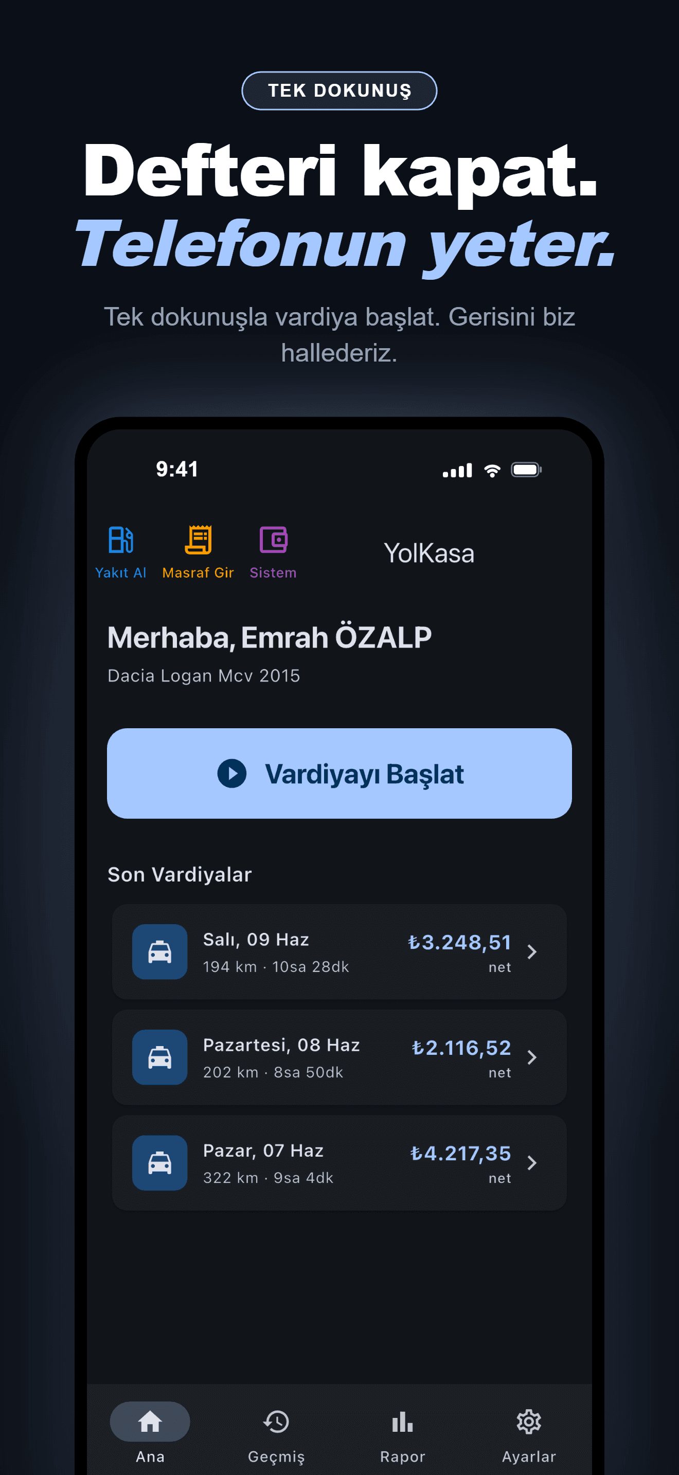Vardiya başlat ana ekranı